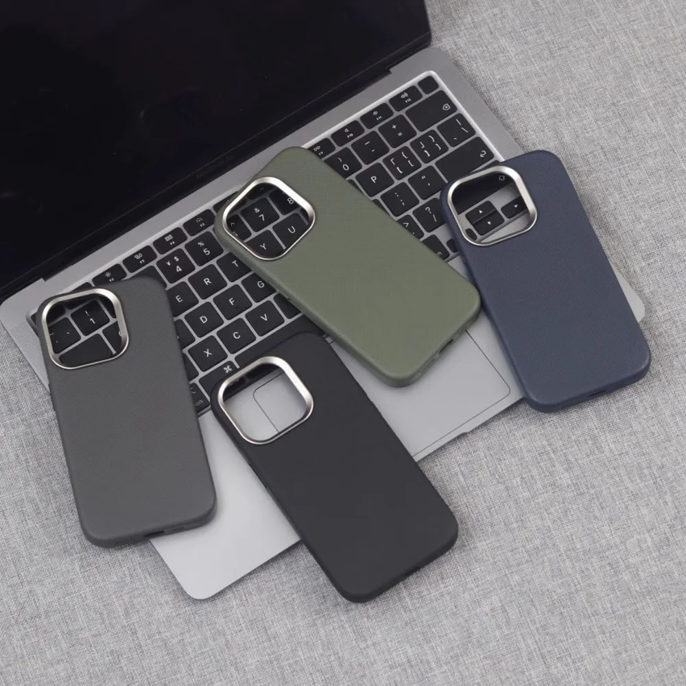 Diamond Texture Particle PU Leather Magnetic Magsafe Case with Alloy Lens Frame and Shockproof Cover