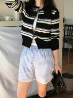 Slim Fit Stripe Knitted Cardigan Women's Spring Vintage round Ne Long Sve Outerwear Chic Agel Sle Commute ential
