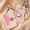 1 Piece Gradient Pink Color Kpop Photocard Holder for Kids Cute Love Style Student ID Bus Card Holder Kawaii Card Protector 3