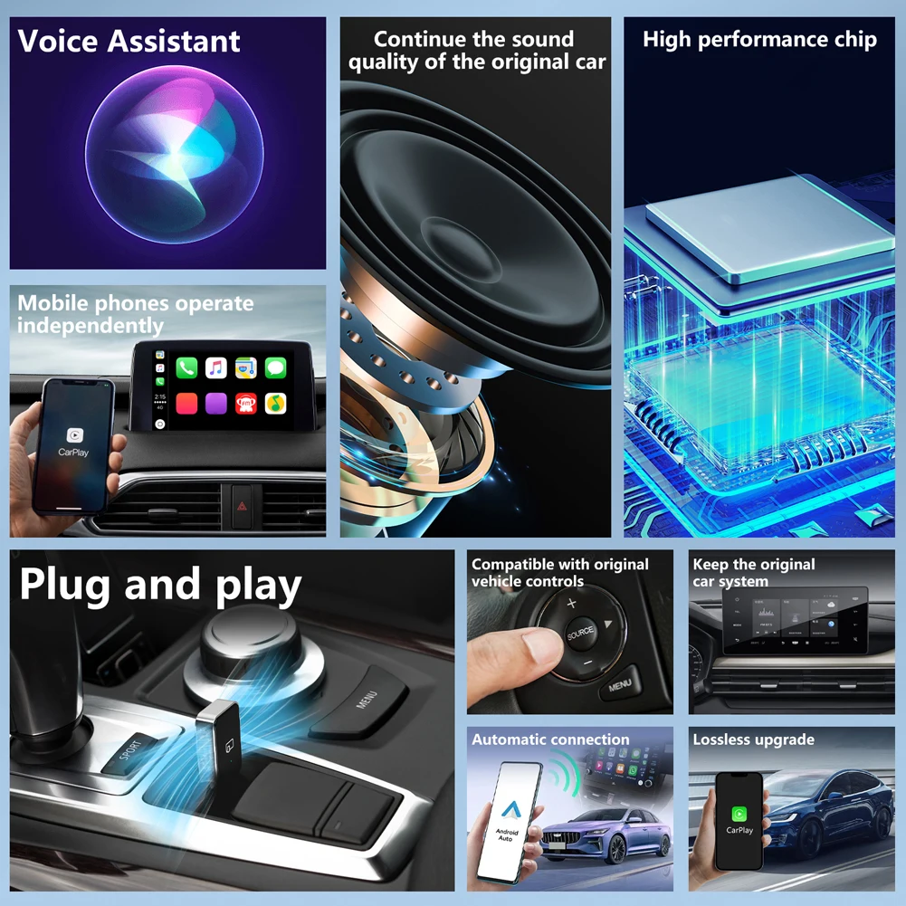 무선 CarPlay 안드로이드 오토 무선 어댑터 BT WiFi 2 in 1 AI 박스 음성 어시스턴트 (순정 유선 CarPlay 안드로이드 오토 차량용)