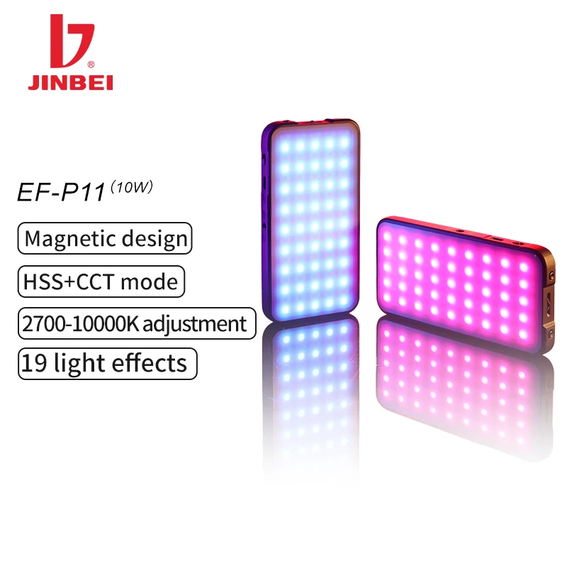 JINBEI EF-P11RGB LED 조명, 연속 조명 패널 램프, 풀 컬러 LCD 디스플레이 비디오 조명, 10W 2700-10000k CRI96 +