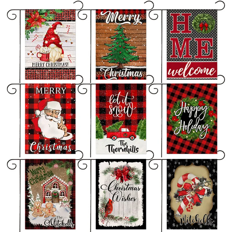 

Black & Red Plaid Cartoon Christmas Garden Banner Santa Claus Christmas Eve 30*45cm（11.81IN*17.71IN）Garden Decoration Banner