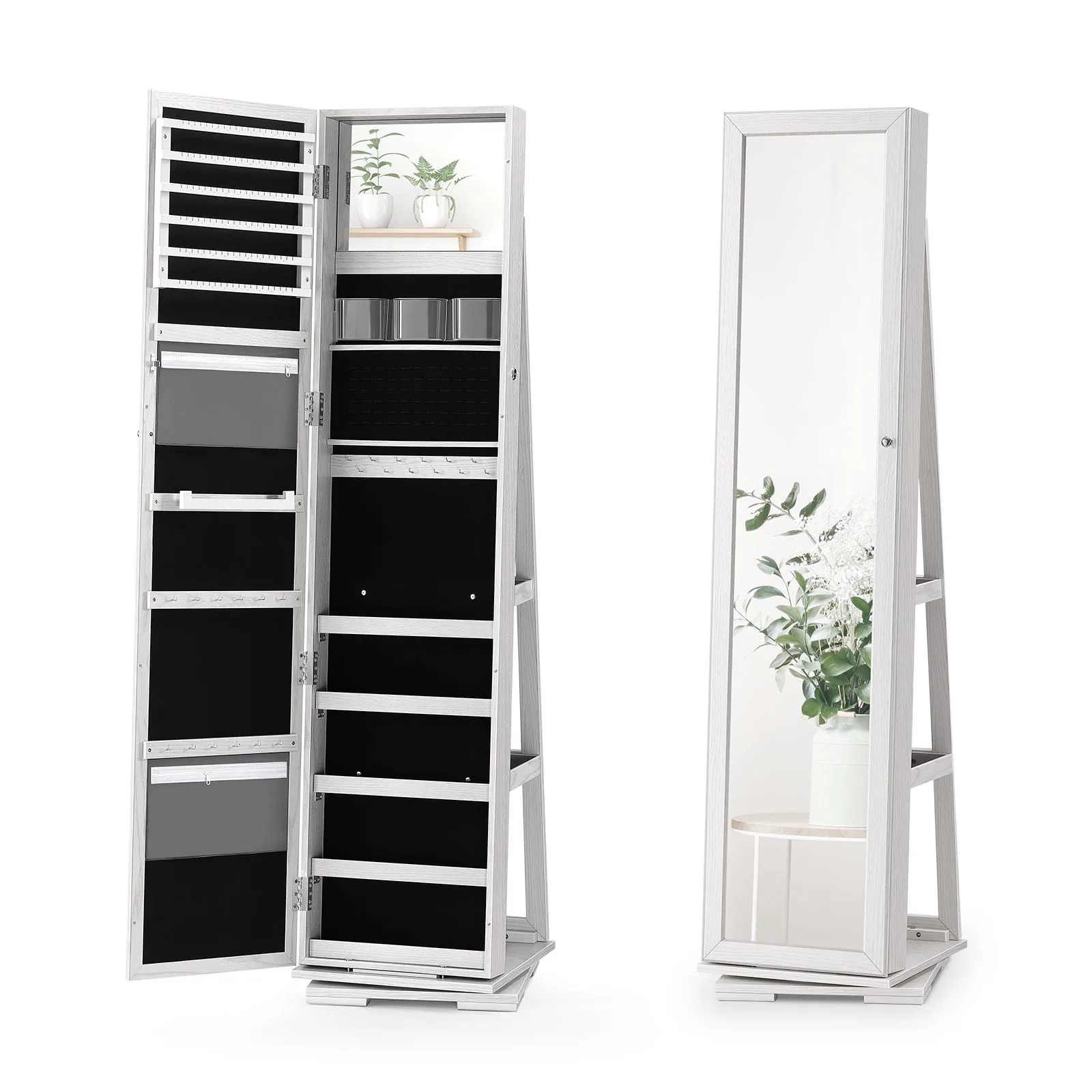 Wall-Mounted Mirror Jewelry Cabinet | Space-Saving Storage Armoire | White for Bedroom & Door