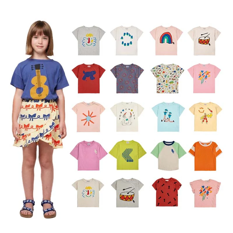 

Kisd T-shirt 2024 New BC Summer Series Boys and Girls Printed T-shirts 1-14 Years Old Baby Pure Cotton Tops