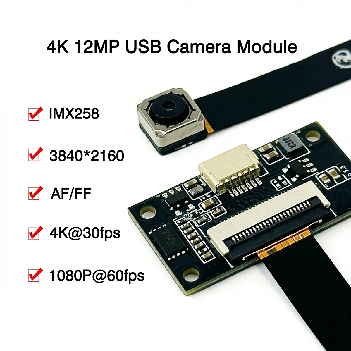 5MP OV5693/12MP IMX258 CMOS 2K/4K 3840×2160 30fps AF/FF USB 카메라 모듈 얼굴 인식 75도 MJPEG, YUY2