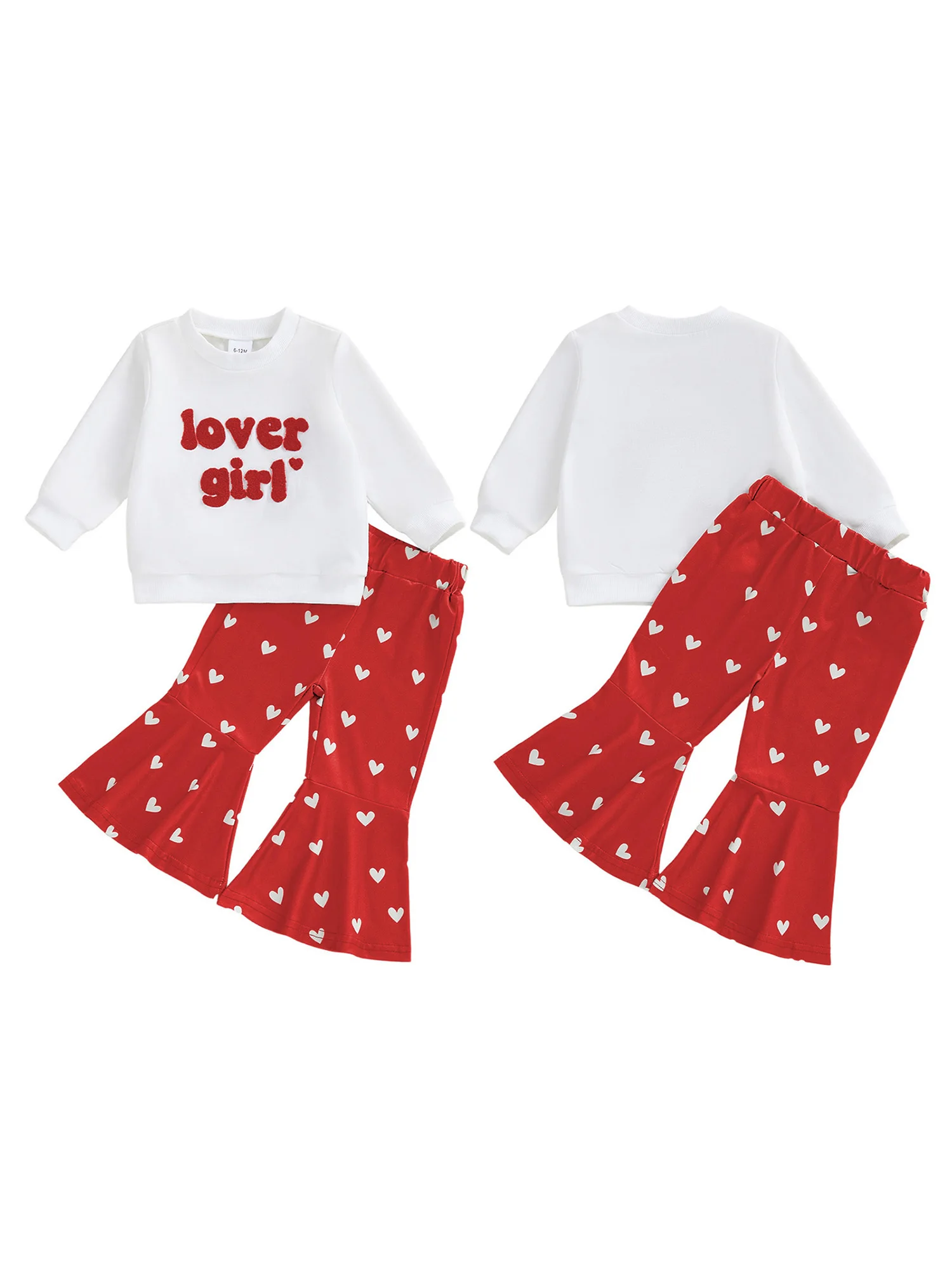 Girls Valentine s Day Outfit Heart Print Hoodie with Flare Pants Set for Kids Long Sleeve Letters Print Clothing