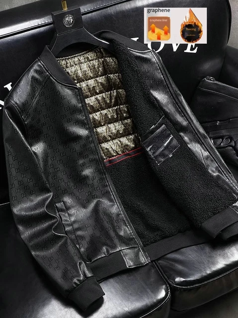 Chaqueta de béisbol de cuero para hombre, chaqueta informal de otoño e invierno, marca de marea, suelta, resistente a la intemperie, autocalentable, forro polar, motocicleta, nuevo 1