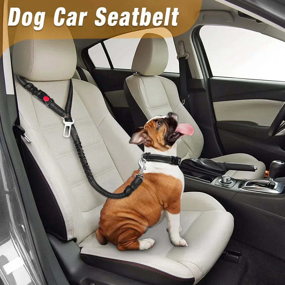 3in1 Dog Seat Belts Retractable Dog Car Seatbelt Reflective Elastic Nylon Pet Seat Belt for Vehicle Headrest Adjustable for Dogs