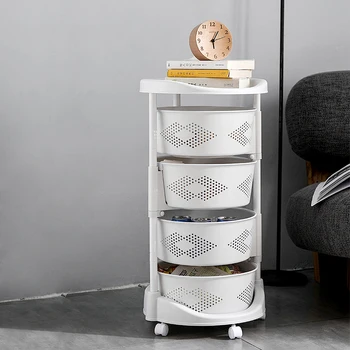 슈와츠코리아 이동식 수납 원형 트롤리 4단 Storage Rack Kitchen Shelf