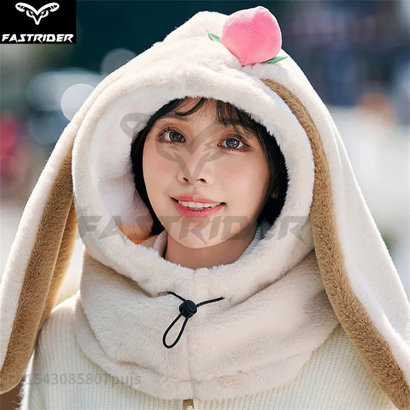 Cartoon Rabbit Ear Ski Helmet Cover Comfortable Soft Cycling Skiing Helmet Hat Cold-proof Lovely Winter Warm Plush Cap for Women