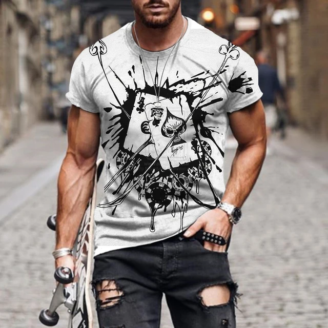 2022 Summer New Fashion Personality 3D Poker Printing T-shirt Men's Round Neck Shirt Casual All-match Short-Sleeved Sportswear 6 S1540