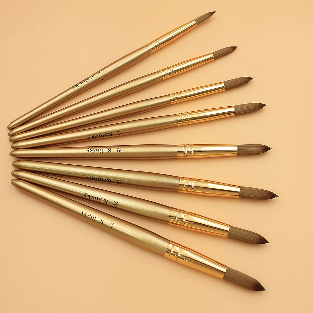 Kolinsky Acrylic Nail Brush Golden Handle Nail Extension UV Gel Builder Tools Beginner Tools Size 8-22 5