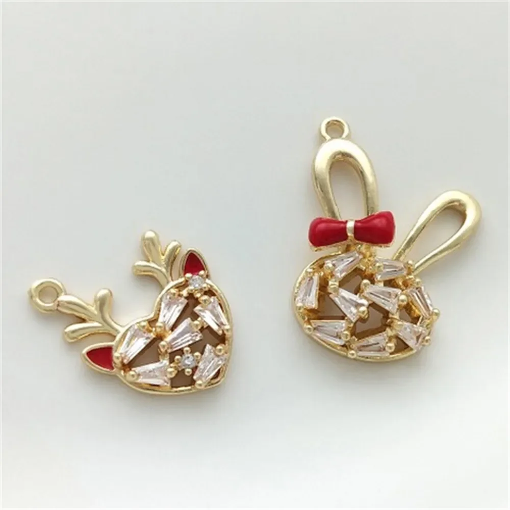 

14K Gold-filled Zirconia Dripping Oil Bunny Rabbit Head Heart Fawn Pendant Handmade DIY Bracelet Necklace Charms Pendant K499