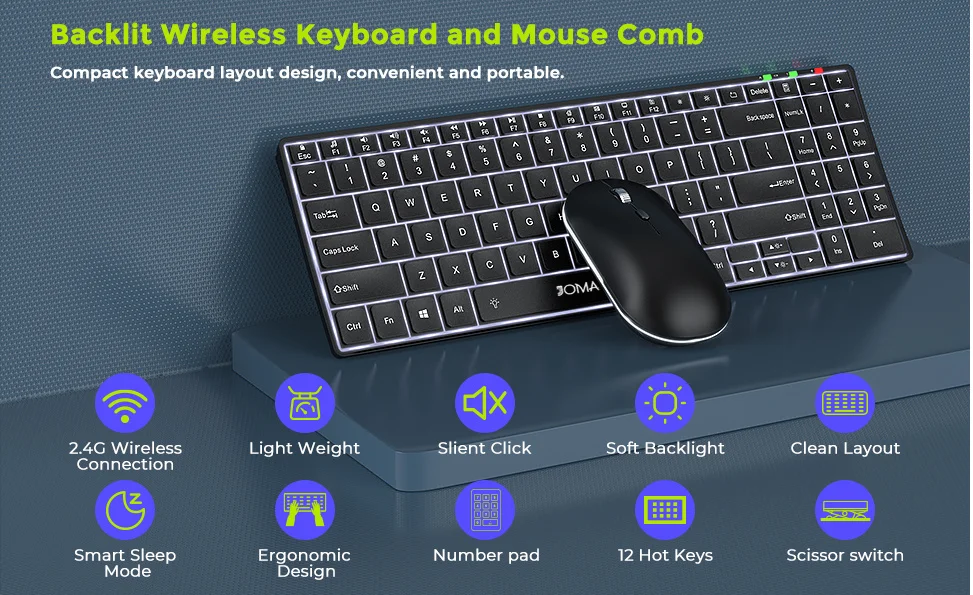 Wireless Rechargeable Ultra Slim Keyboard and Mouse Combo - Illuminated 24G USB Set
