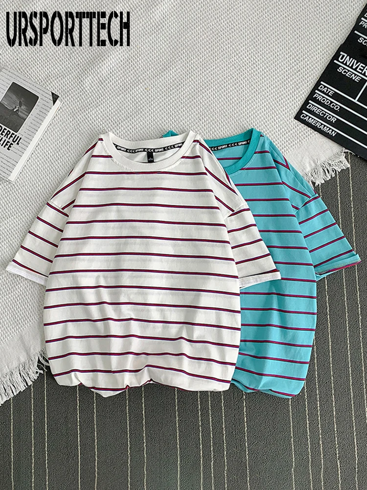 

Men T Shirt Fashion Oversized 5XL Short Sleeve Striped Tops Men Striped Shirt Male T-Shirt Women Couple Tee Plus Size Tshirt