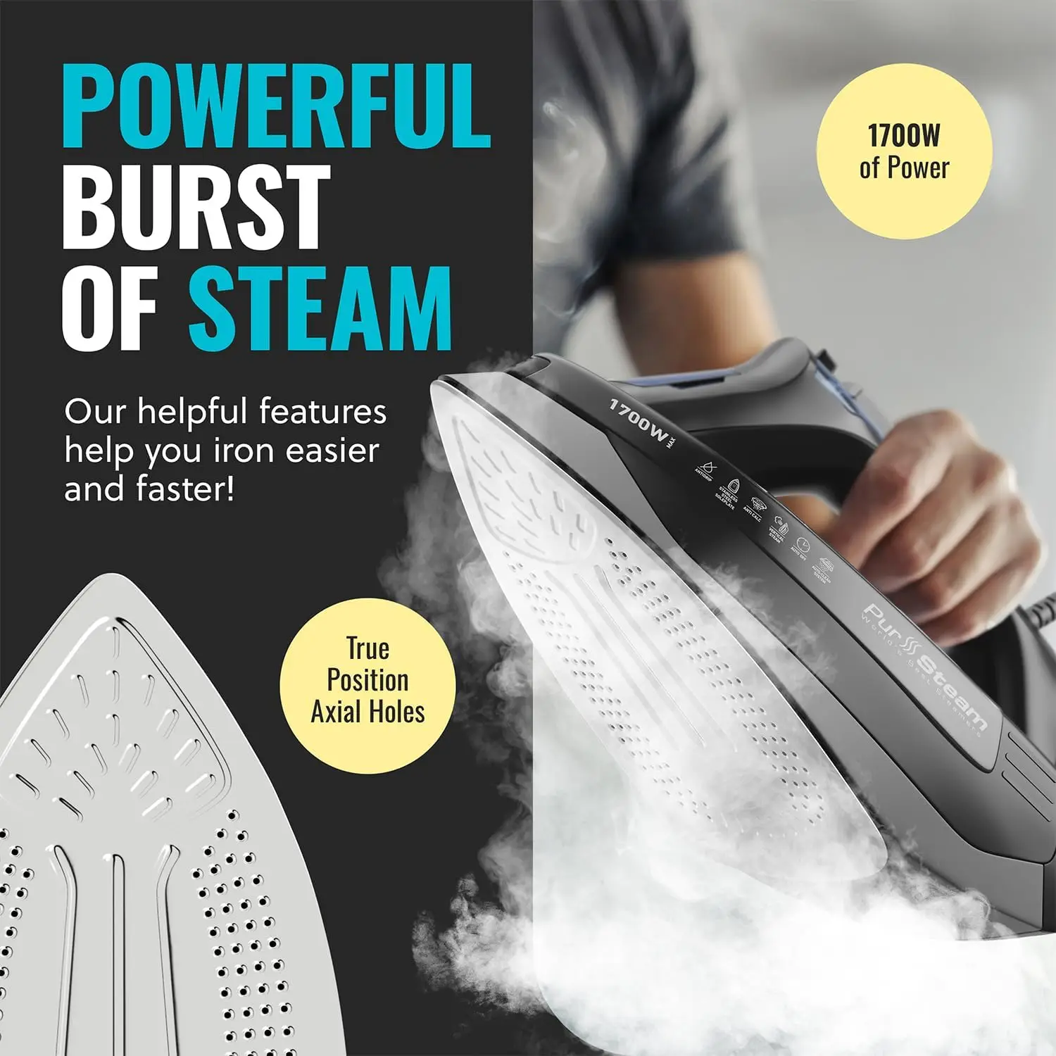 Iron for Clothes 1700W with Self-Cleaning Nonstick Stainless Steel Soleplate, Auto Shutoff, Anti-Drip 2