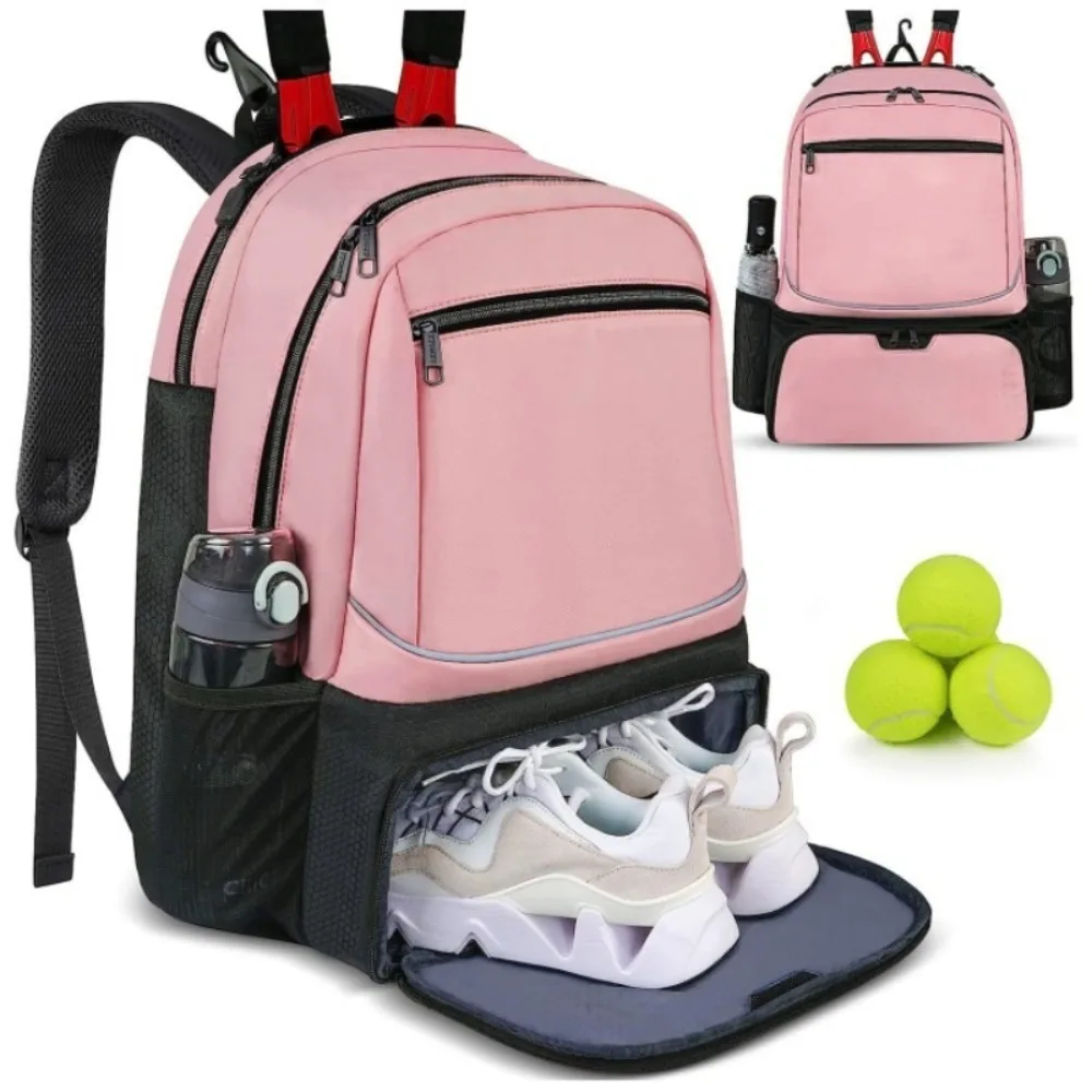 Zipper Closure Tennis Backpack Reversible Large Capacity Pickleball Rackets Backpack with Shoe Pocket Strong