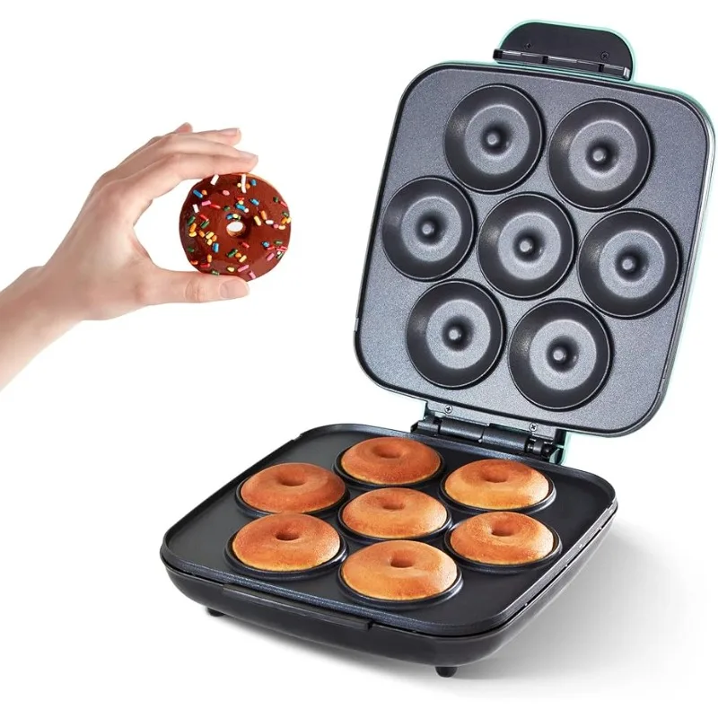 

Mini waffle maker Makes 7 x 3" Donuts with Delish Recipes for Snacks, Dessert, and More - Blue kitchen
