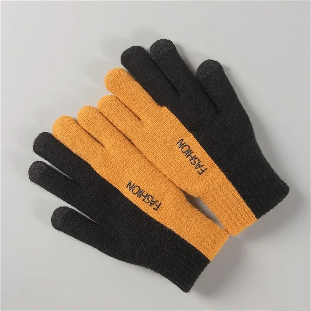 

Winter Women Cashmere Knitted Gloves Autumn Hand Warmer Thicken Lining Full Fingered Mittens Skiing Short Wrist Gloves