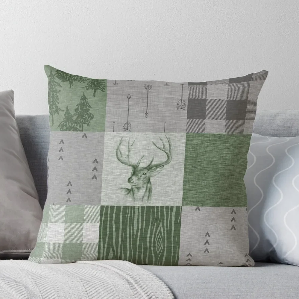 

Rustic Deer Patchwork - Green/Grey Throw Pillow Luxury Sofa Cushions Pillow Cases Cushions For Sofa