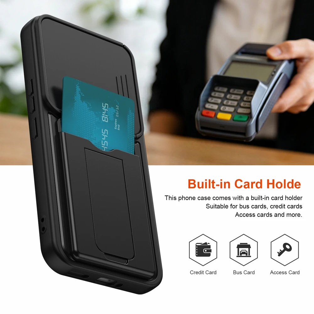 Premium Shockproof Card Holder Wallet Phone Case with Lens Protection and Stand Functionality