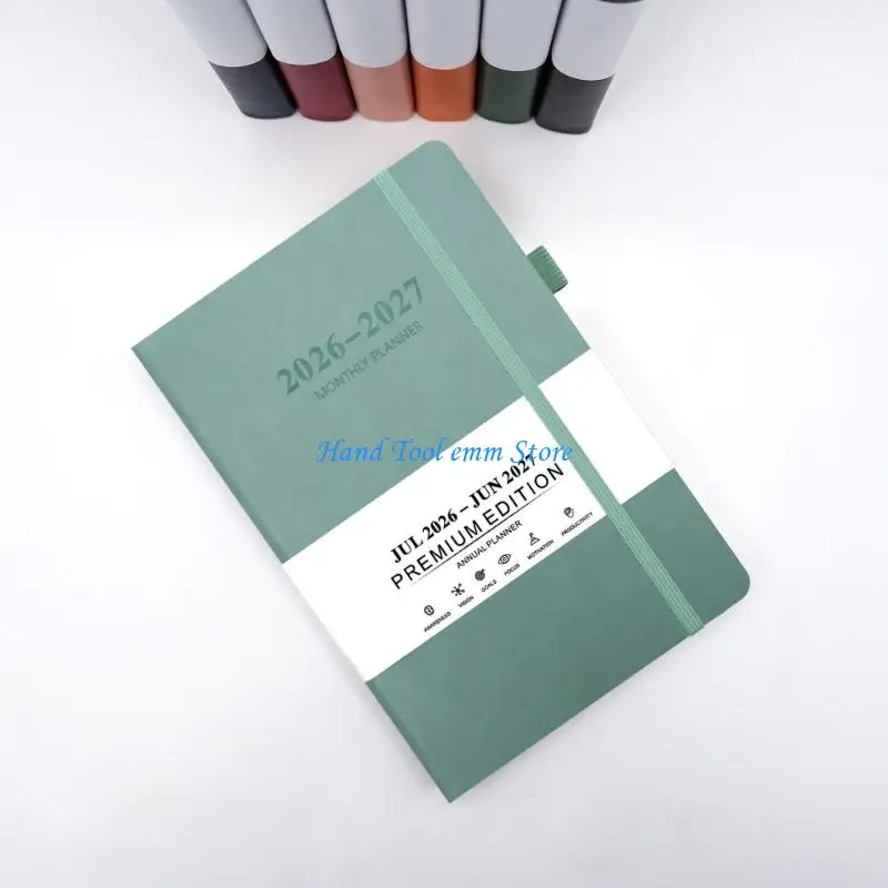 H37F 2026-2027 일일 플래너 학교 사무실을 위한 탄성 밴드 클로저 및 펜 슬롯이 있는 PU 가죽 일일 학업 플래너