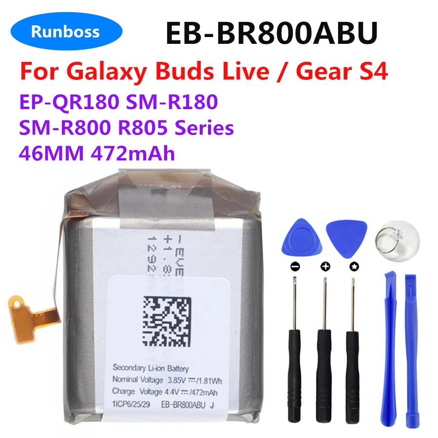 Eb-Br800Abu 472Mah Batteria Per Samsung Galaxy Buds Live Ep-Qr180 Sm-R180 Gear S4 Sm-R800 R805 R805W R805U R805N R805F 46Mm