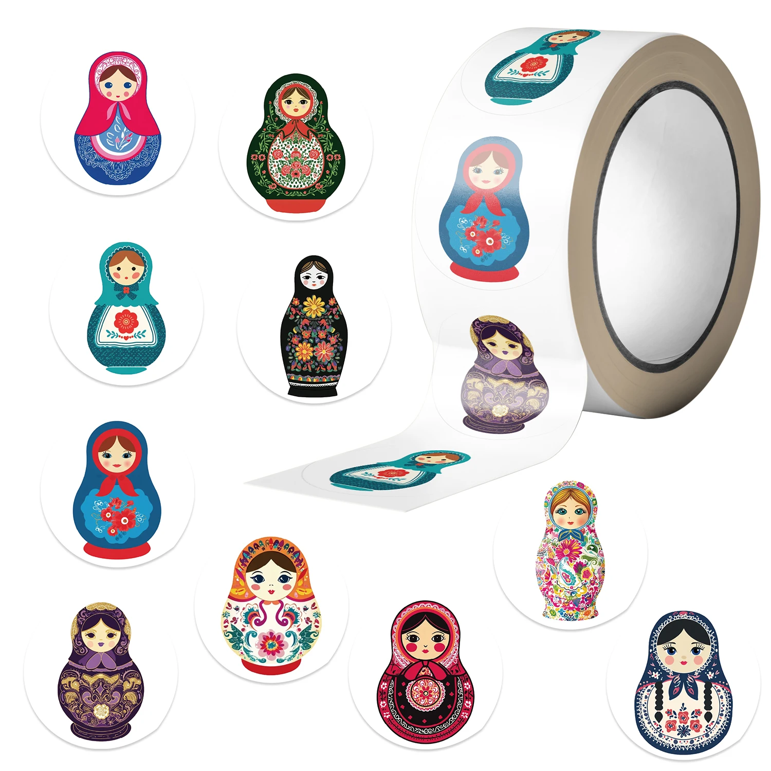 500 Stück russische Nistpuppen, Vinyl-Aufkleber, Rolle, lebendige Matroschka-Designs für Laptops, Telefone, Notebooks, Wasserflaschen-Aufkleber