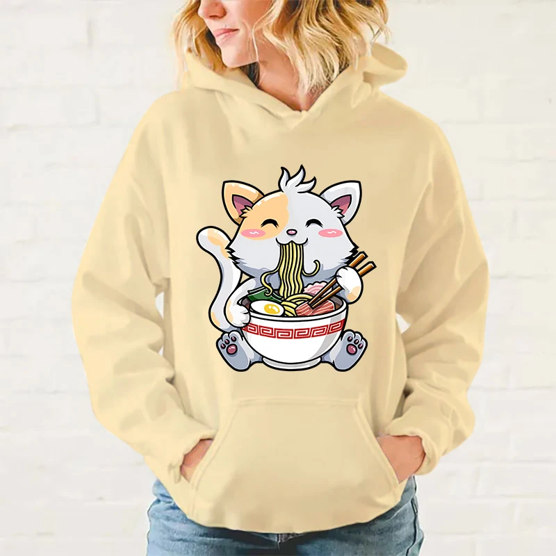 thumbnail image 1 of Sudadera con capucha para hombre y mujer, suéter holgado de manga larga con estampado de Ramen de gato, Tops informales con personalidad, 1 of 4