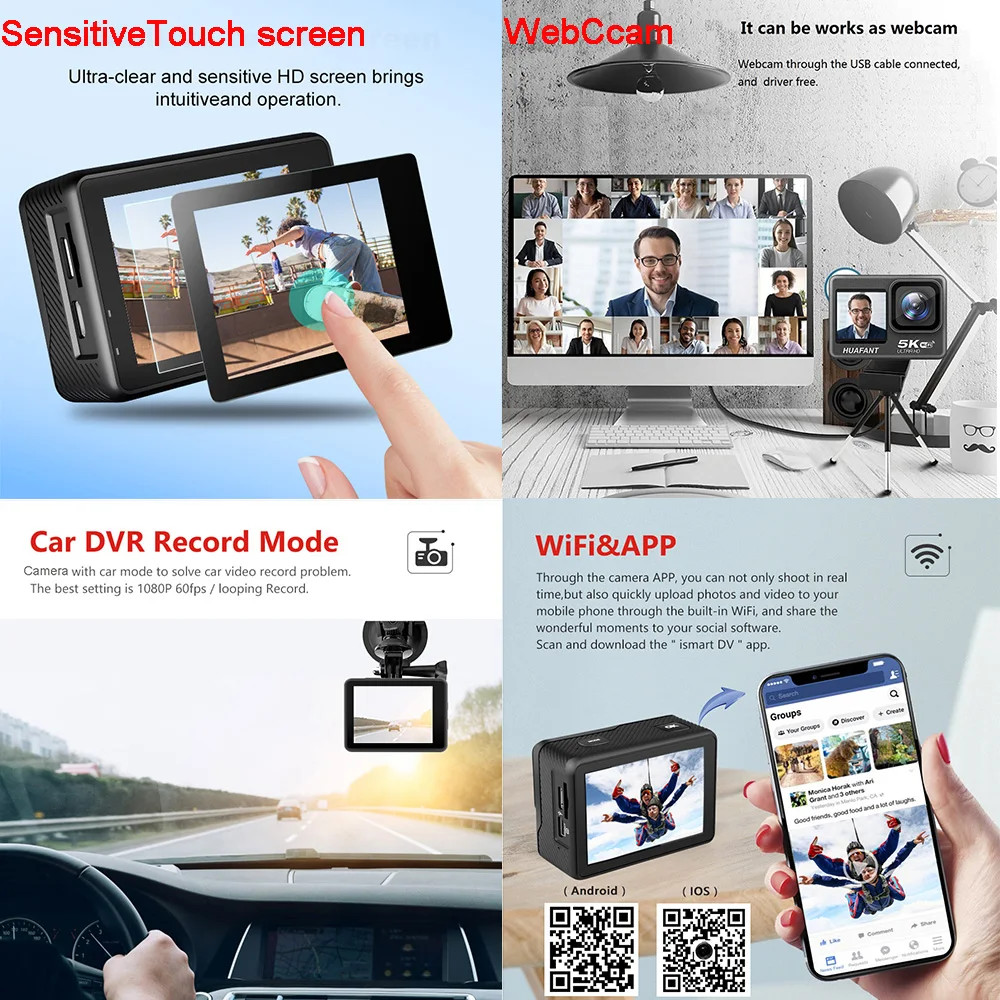 Action Camera G9SE 5K30FPS 4K60FPS 48MP 2.0 Touch LCD EIS Dual Screen Wi-Fi 170D DVR Webcam Waterproof 30M 5X Zoom Sports Camera 3