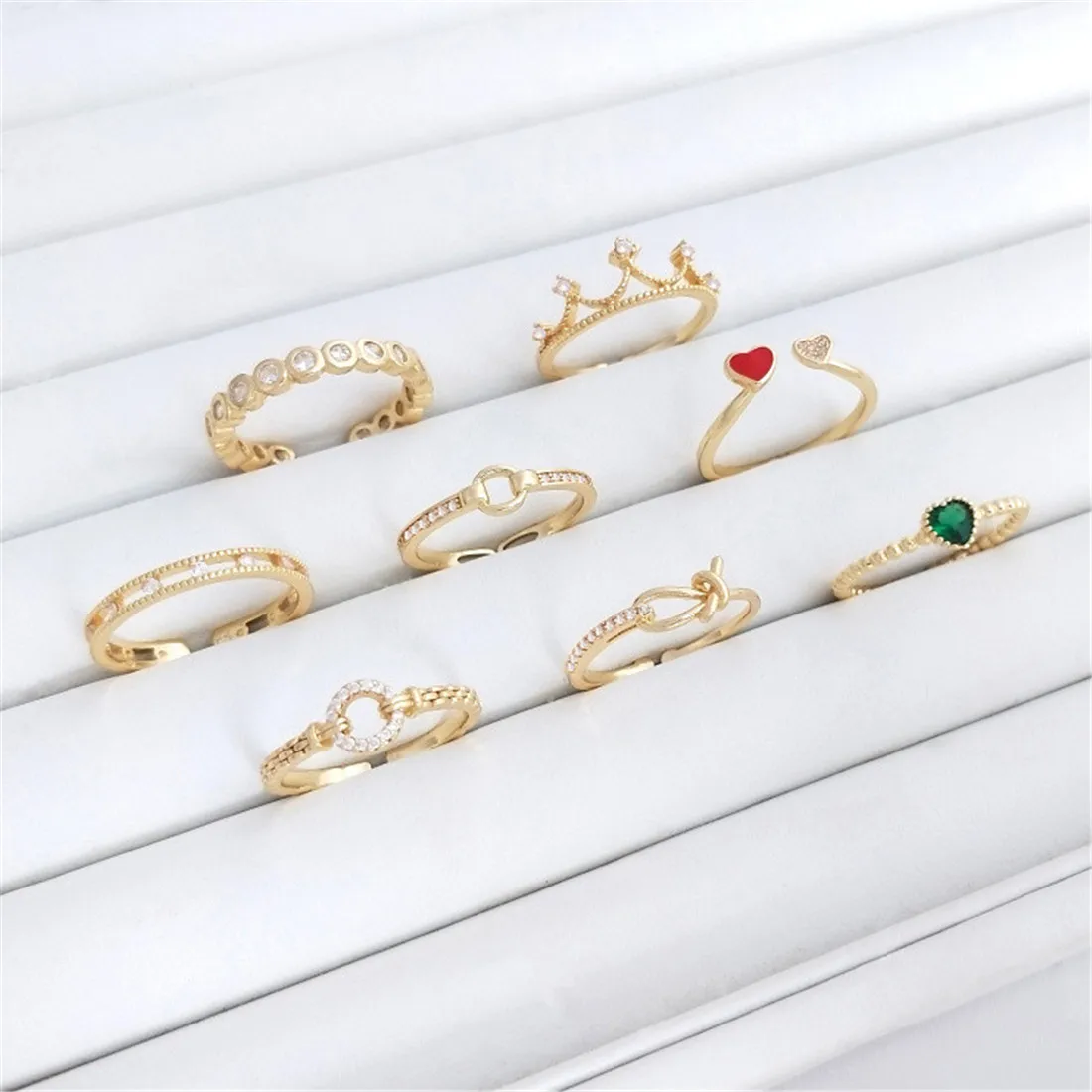 Fashionable Thin Ring 14K Gold Inlaid with Zircon Crown Love Ending Ring Light Luxury Insy Tide Opening Ring B704 a never ending love