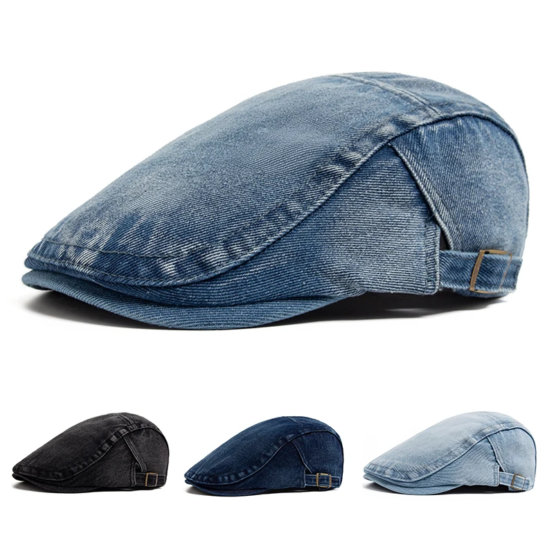 New Denim Cotton Beret Men Vintage Newsboy Cap Spring Autumn Casual Women Visor Fashion Cool Flat Hat Adjustable Berets casual hat beret hat newsboy cap newsboy hat woolen beret