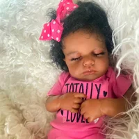 50 CM Finished Reborn Baby Doll LouLou Sleeping African American Girl Newborn Dark Skin Soft Hand-Rooted Hair Christmas Gift Toy 2