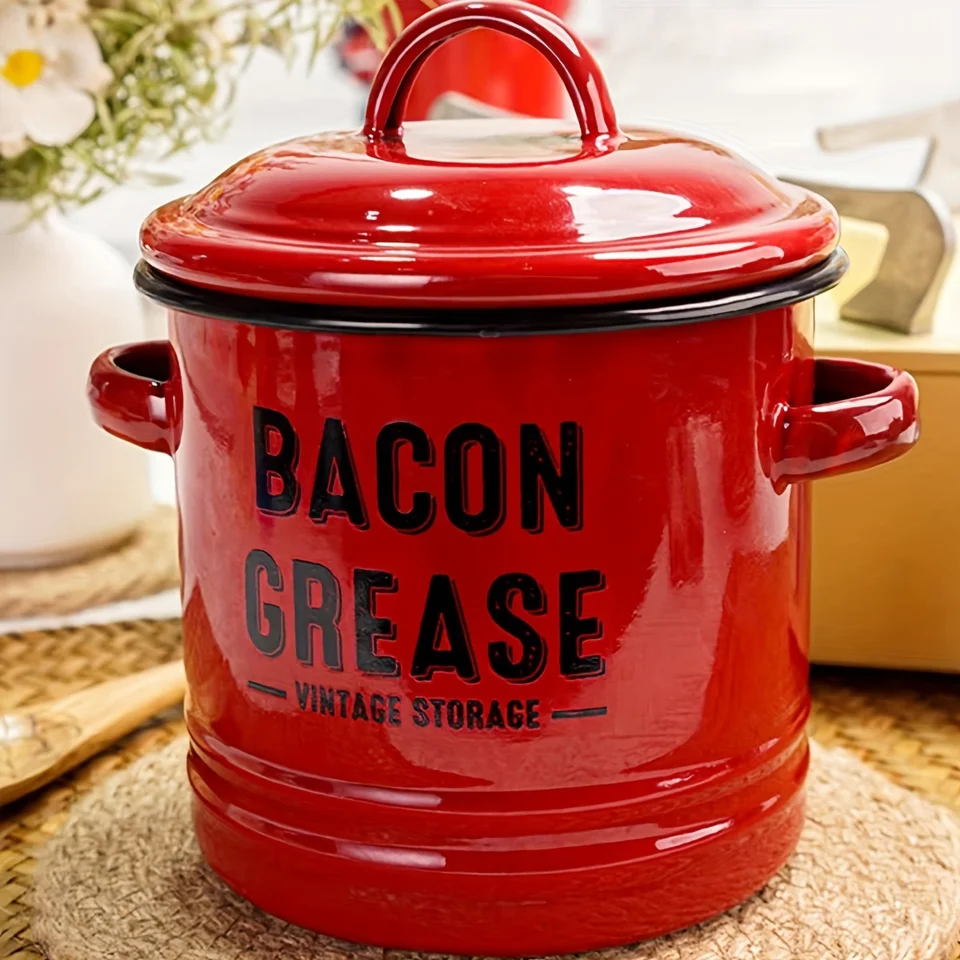 Large Capacity Enamel Oil Pot with Lid