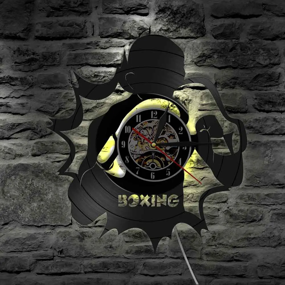 Boxe Wall Art Sports Room Decor Fighting Sports Design Moderno Orologio Da Parete Pugilist Vintage Vinyl Record Wall Clock Boxer Gift
