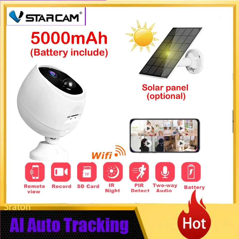 CB53 Solar 3MP Camera Wifi Outdoor Built-in Rechargeable Battery 5000mAh PIR Human Detection Video Surveillance Camera