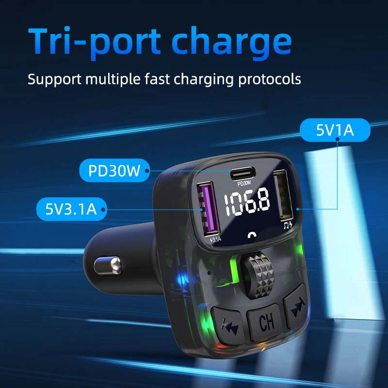 FM Transmitter Bluetooth Audio Dual USB Car