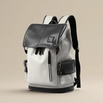 Zaino per laptop in pelle con vibrazione impermeabile di alta qualità per uomo Donna Trend Zaino da viaggio casual da 15,6 pollici Borsa da scuola per adolescenti 1