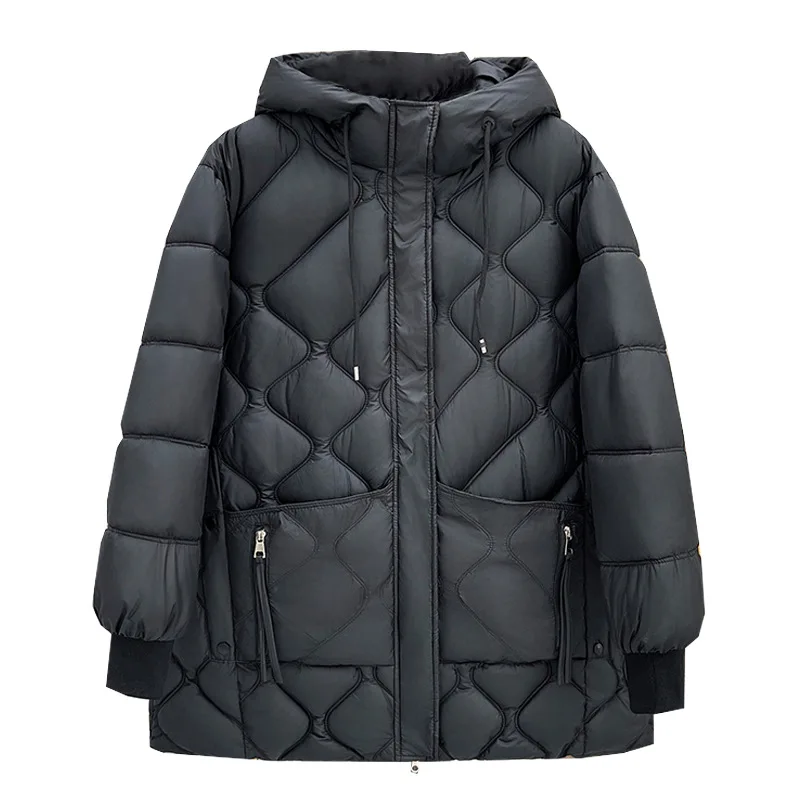 110kg-winter-loose-simple-zipper-pocket-hooded-down-cotton-coat-plus-size-women's-warm-parka