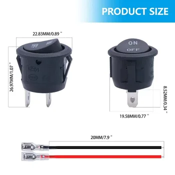 12V Round Rocker Switch AC 6A/250V 10A/125V SPST 2 Pin 2 Position On/Off Toggle Switch for Car Boat Automotive RV Black 2