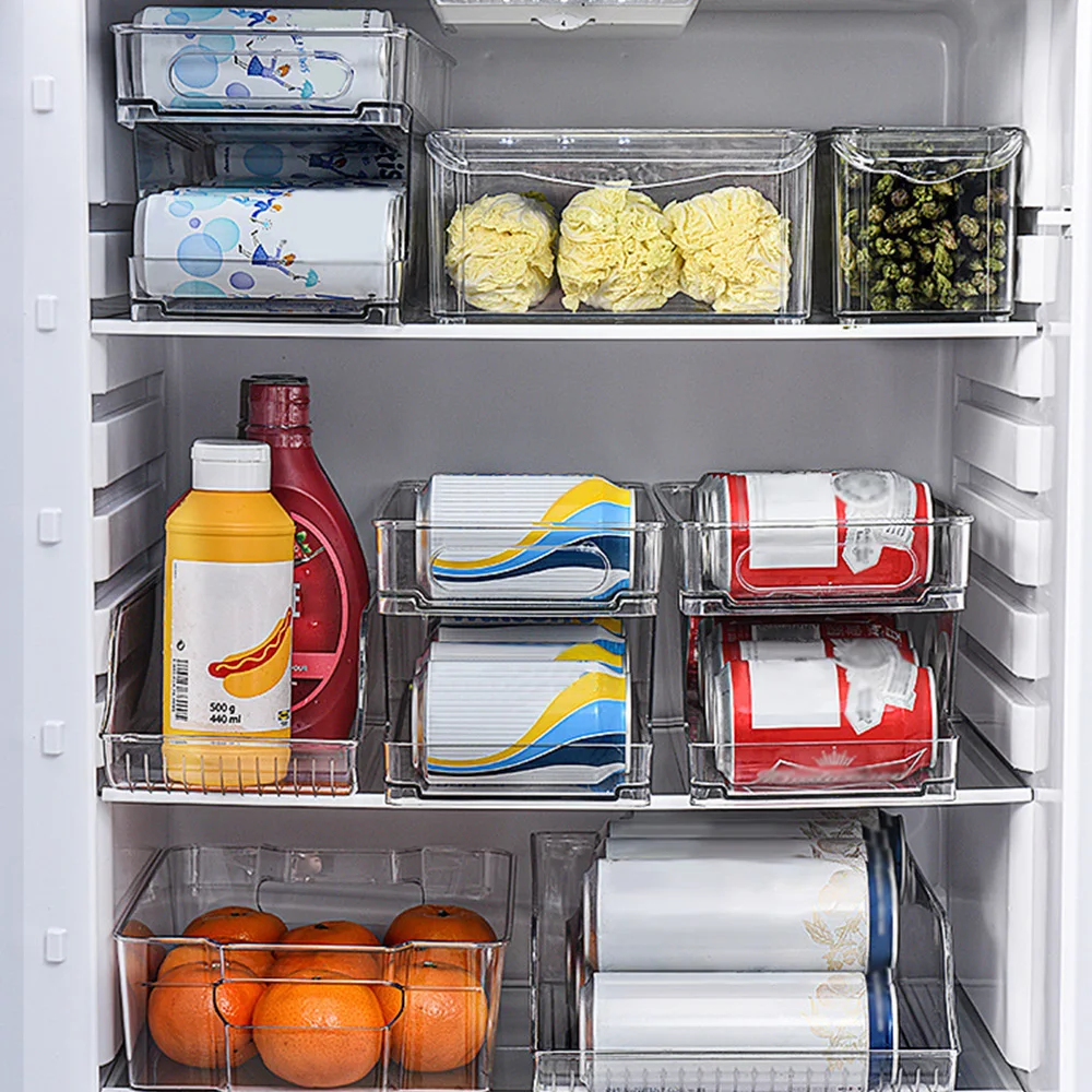 2 Tier Fridge Organizer Bins Can Drink Holder Transparent Food Grade Plastic Food Pantry Storage Rack