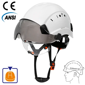 Casco di sicurezza da costruzione CE con visiera Occhiali integrati per ingegnere Elmetto protettivo in ABS ANSI Protezione per la testa del berretto da lavoro industriale Nuovo
