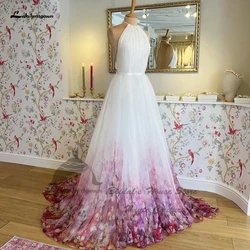 Lakshmigown Luxury Print Flower Boho Wedding Dresses Beach Summer Vestidos De Novia 2024 Halter Backless Long Bridal Gowns