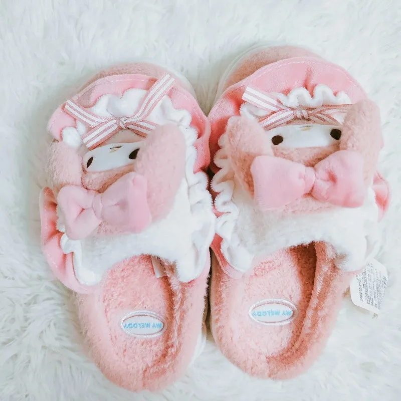 

Женские шлепанцы Kawaii Cinnamoroll My Melody, хлопковые тапочки, женские зимние Бархатные теплые домашние тапочки Kuromi, обувь