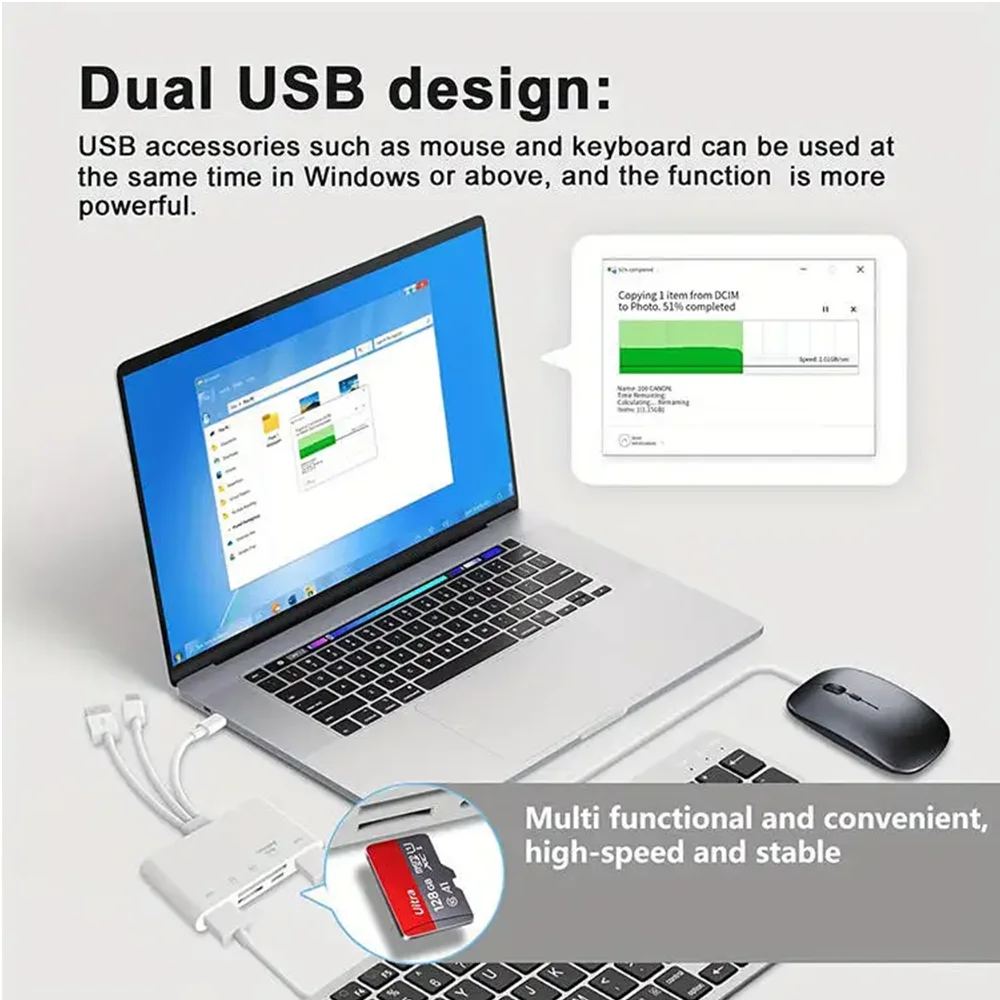 8-in-1 범용 카드 리더기 SD/TF 슬롯 USB3.0/Type-C/LigtingOTG카메라 어댑터안드로이드/아이폰/아이패드 외부 설치용