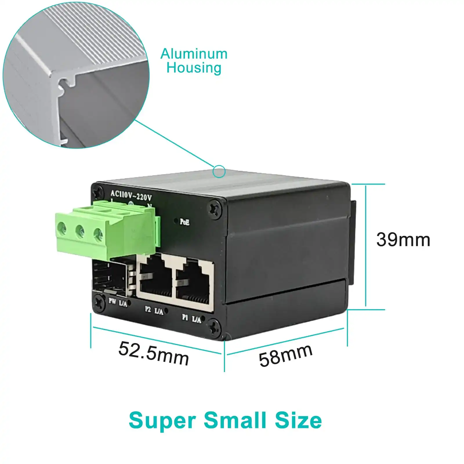 Micro Mini Industrial 2 Ports Gigabit Fiber Media Converter 90~250V AC Input Din Rail Mount Ethernet PoE Media Converter