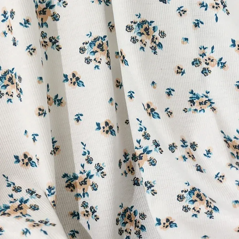140x50/200cm Small Floral Print Ribbed Stretch Knit Fabric For Beddingï¼T-shirtï¼Sewing Clothes, Dress Handmade DIY Fabric TJ1593