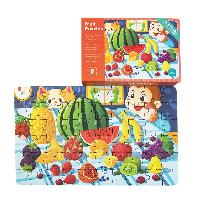 60Pcs Kids Cartoon Jigsaw Puzzles Kindergarten Boys Girls Early Education Animals Transportation Toddler Toys 5