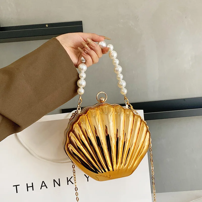 Evening Bags Shell Shape Women Clutch Bags Wedding Bridal Handbag Pearl Beaded Fashion Shell Chain Party crossbody bag women handbags beach clutch bag