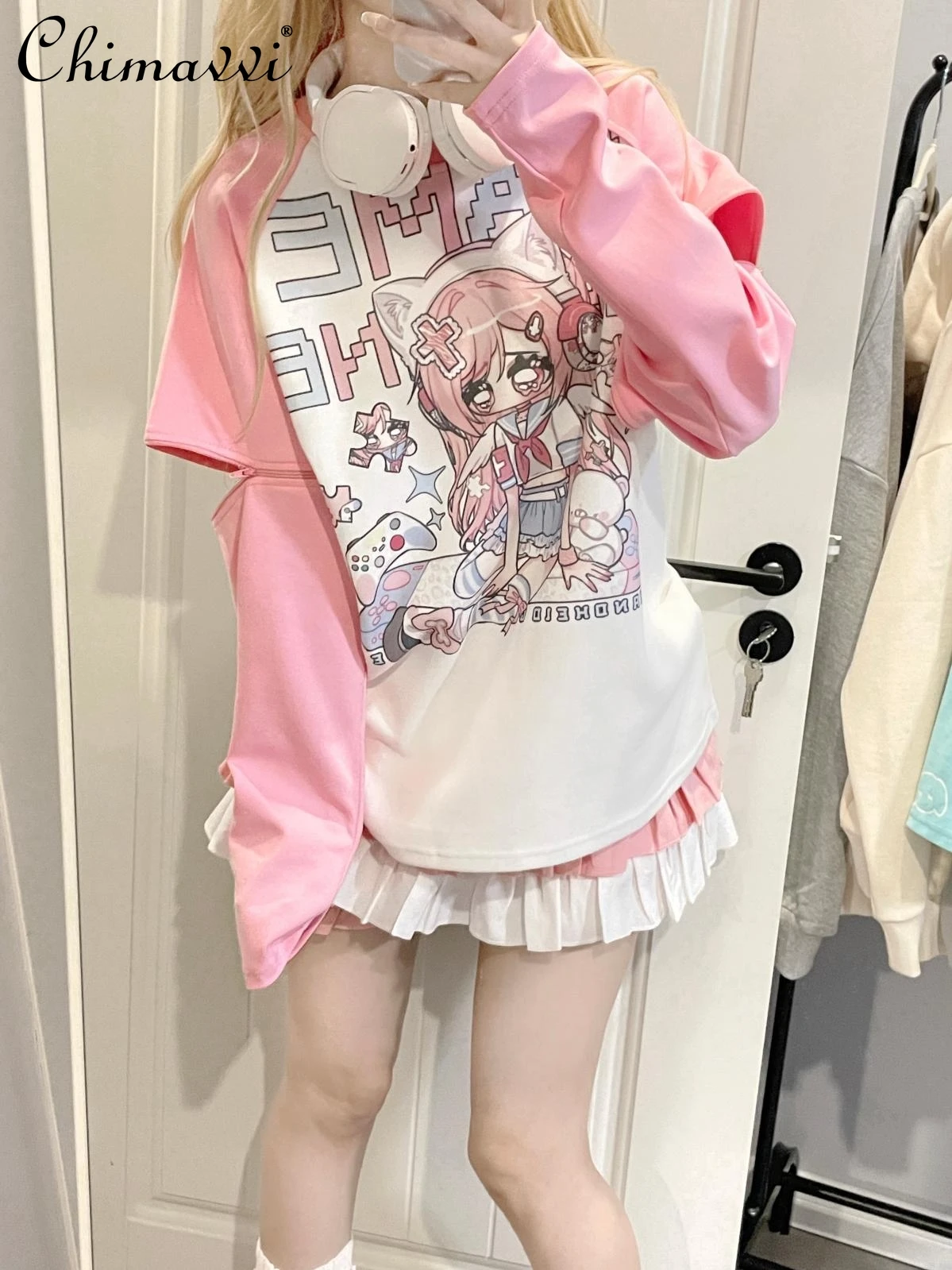 sweet-girlish-long-sleeve-t-shirt-2024-summer-clothes-new-fashion-pink-subculture-casual-round-neck-pullover-loose-y2k-tops